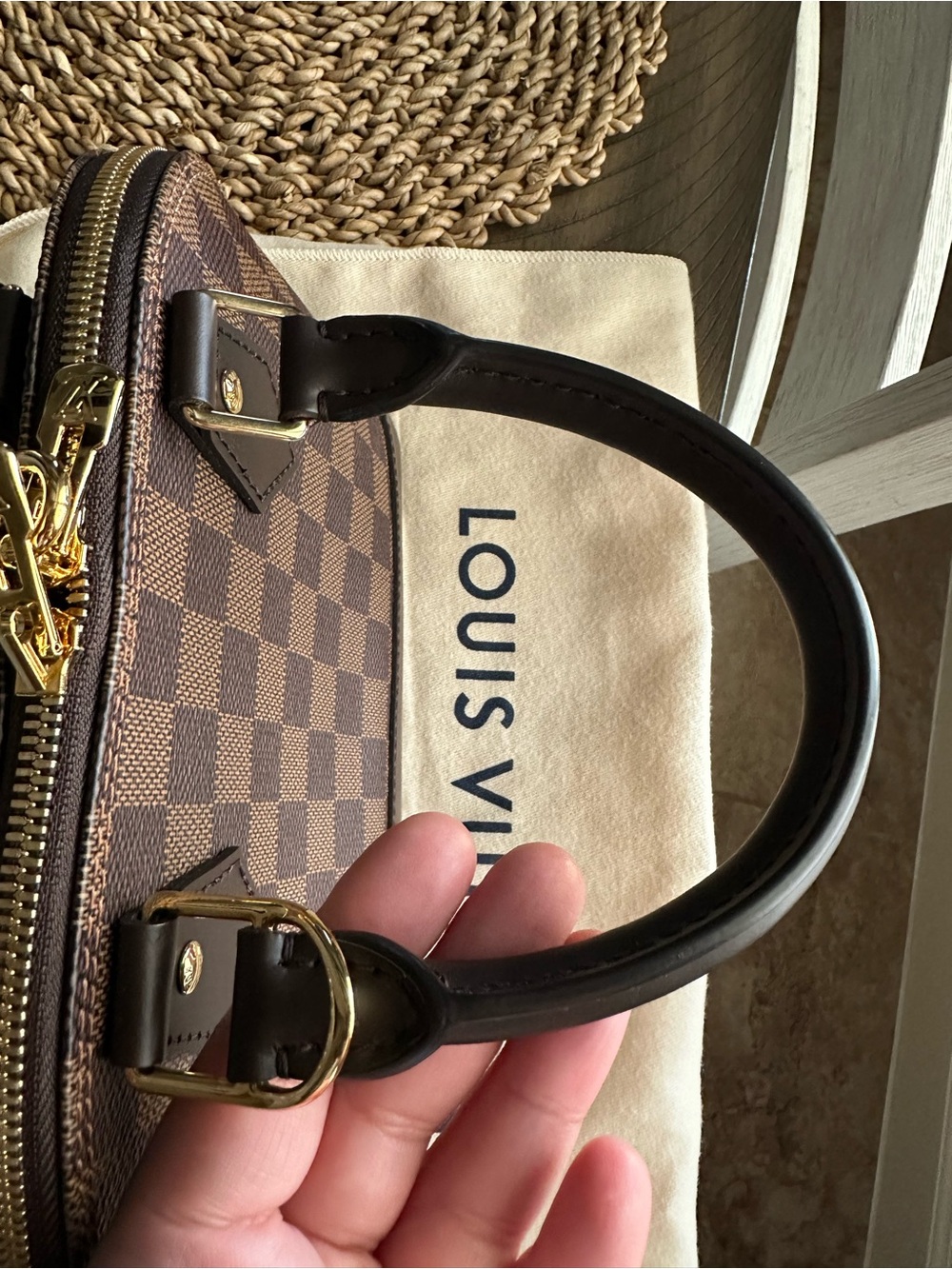 AUTHENTIC Louis Vuitton Damier Ebene Alma BB Satchel in Brown and Dark Brown - Picture 16 of 16